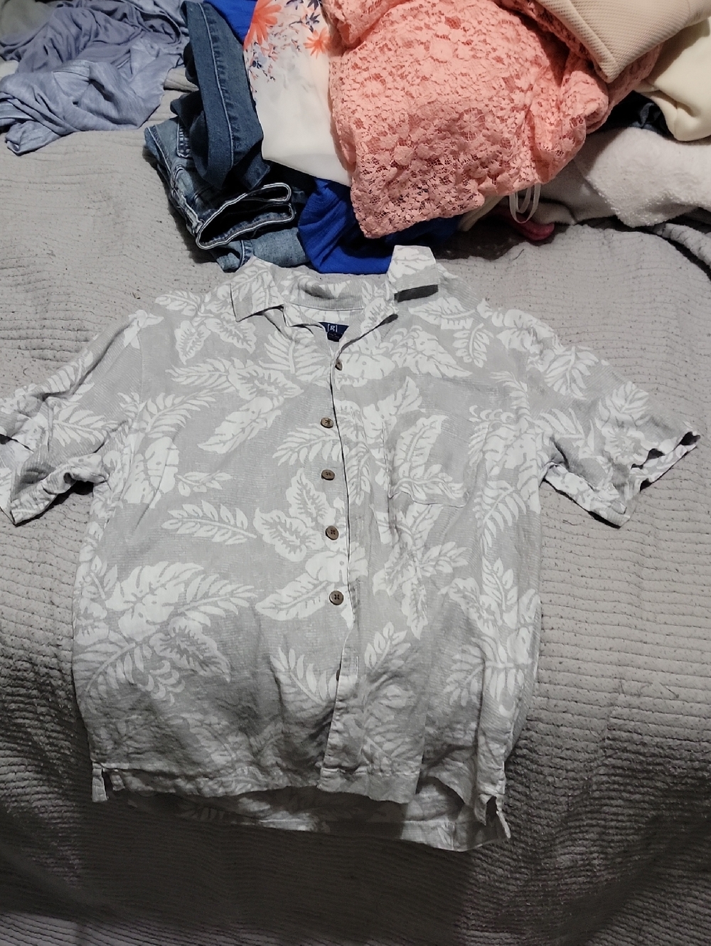 George Gray and White Tropical Collar Shirt